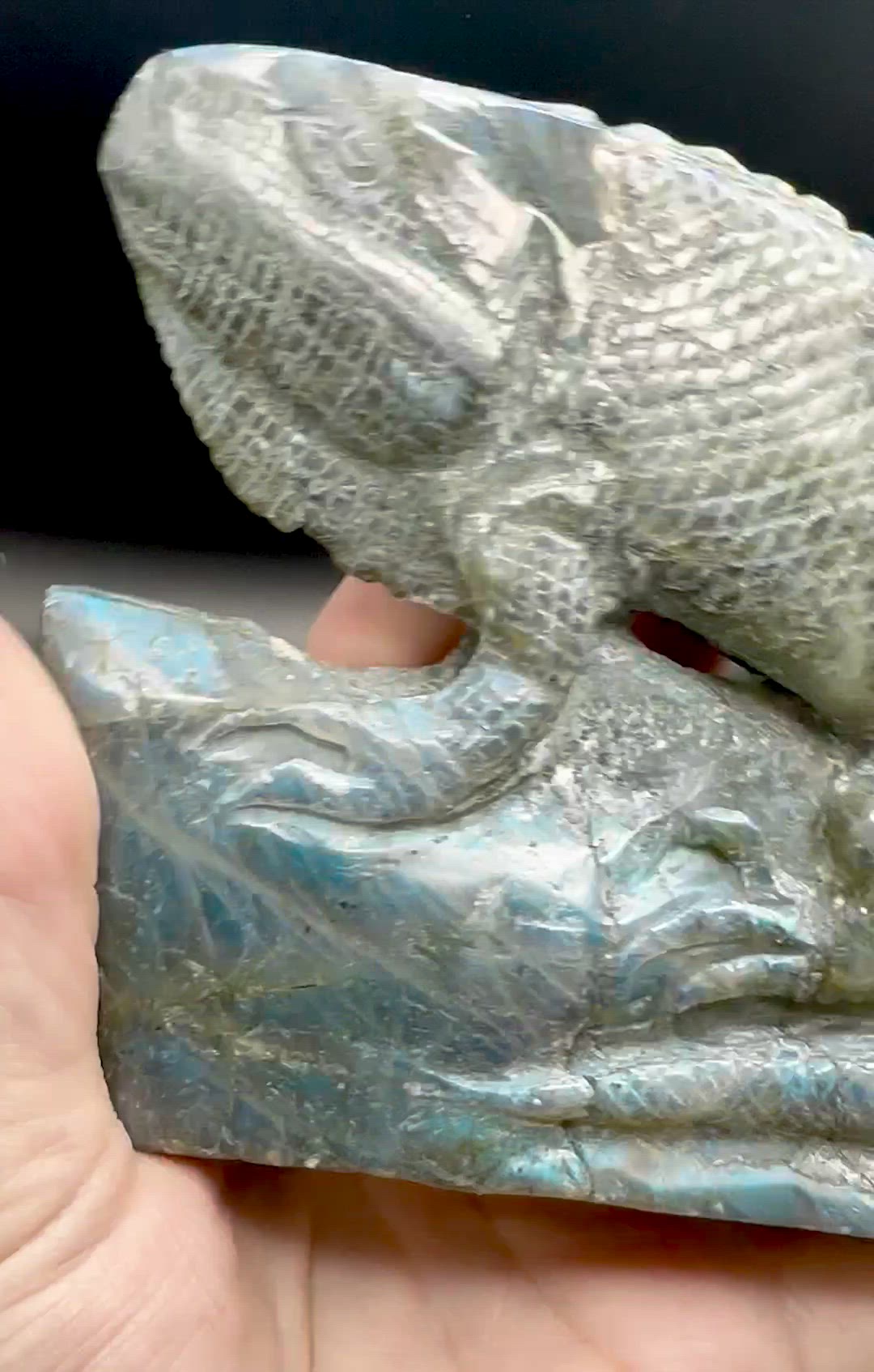 Labradorite Iguana - Handcarved With Vibrant Flash 