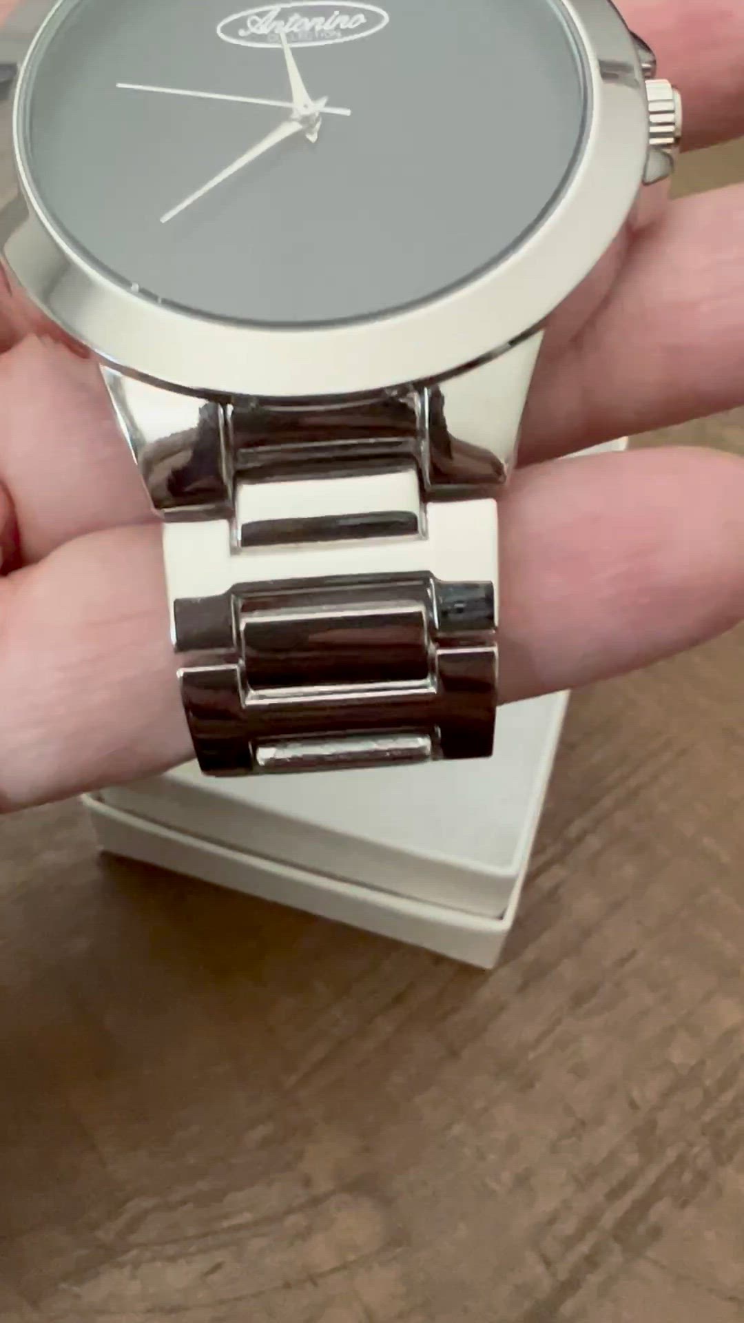 Antonio Men’s Large Face Crystal Silver And Black Watch NWOT