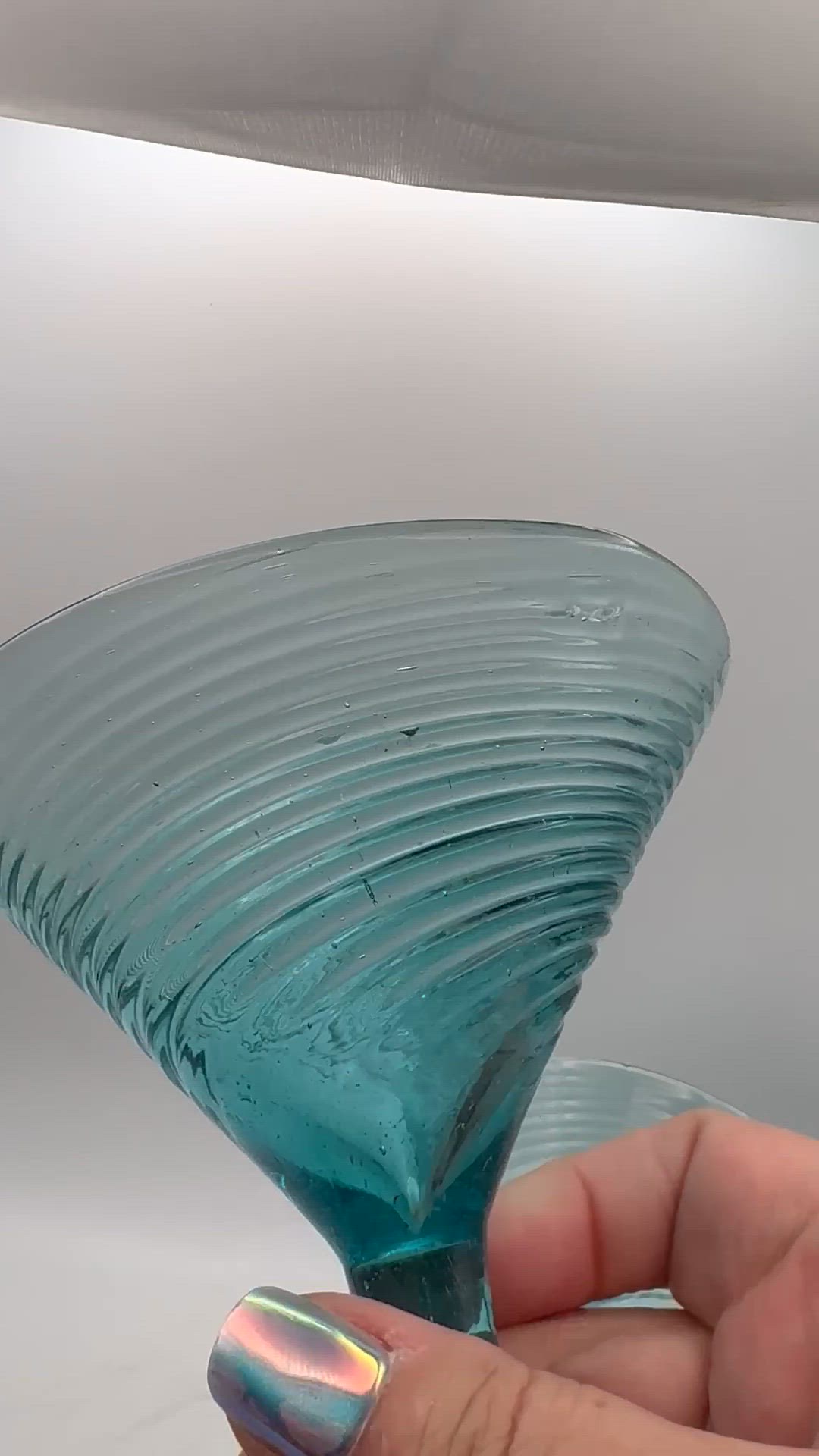 Teal spiral ribbed hand-blown martini glasses - set of 2