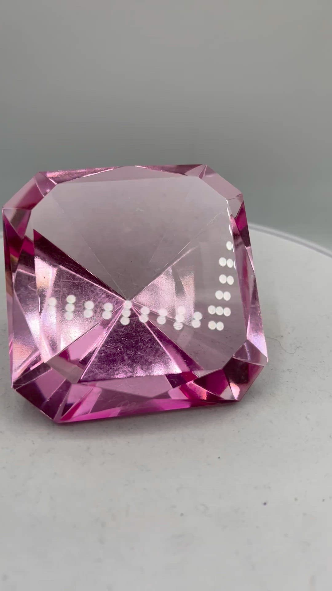 OLEG CASSINI PINK CRYSTAL PAPERWEIGHT SIGNED