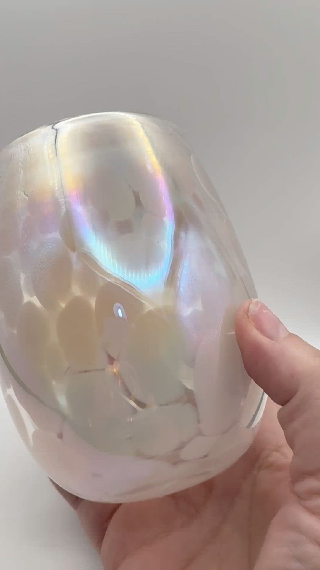 Hand blown artisan Iridescent pink leopard/confetti stemless glass